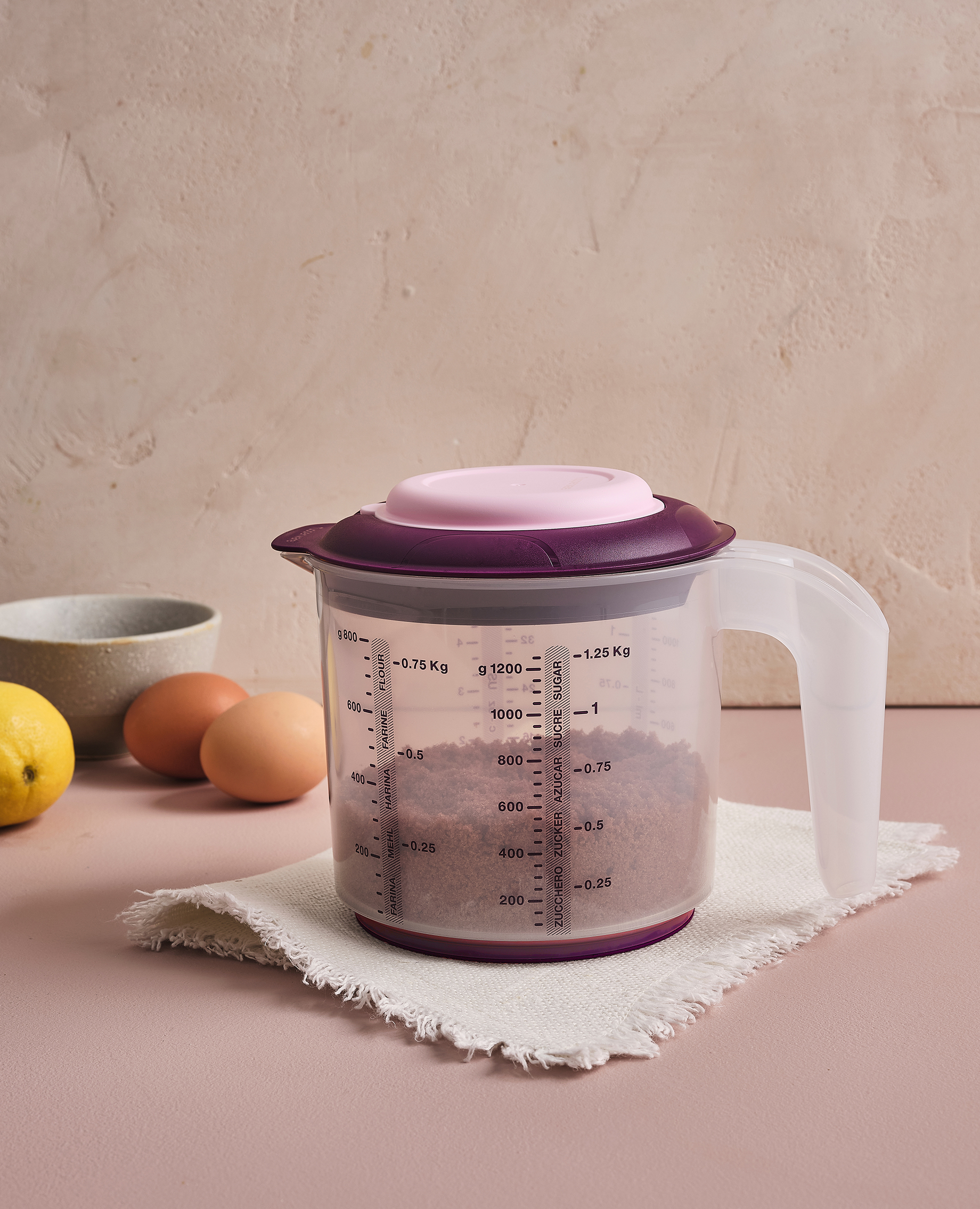 TUPPERWARE Teig Shaker Rühr-Mix Messbecher Candy 2L dunkelblau + SPÜLTUCH