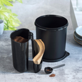 Tupperware Kaffeehaus schwarz Behälter für Kaffeepulver mit Kaffeelöffel und Platz für Filter
