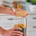 Tupperware Bamboo Clear Storage 1,1 l Angebot Neuer Glasbehälter mit Bambusdeckel zum Verstauen von Trockenvorrat