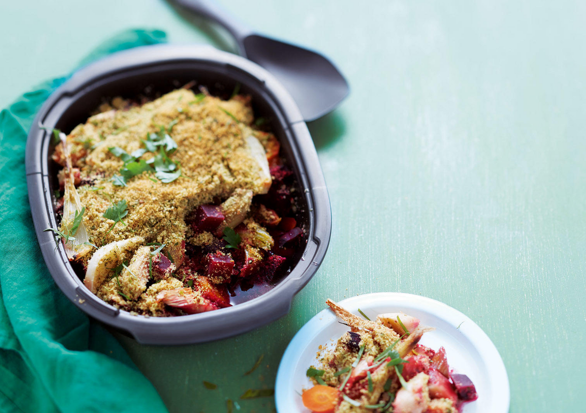 Gratinirana mrkva, cikla i poriluk